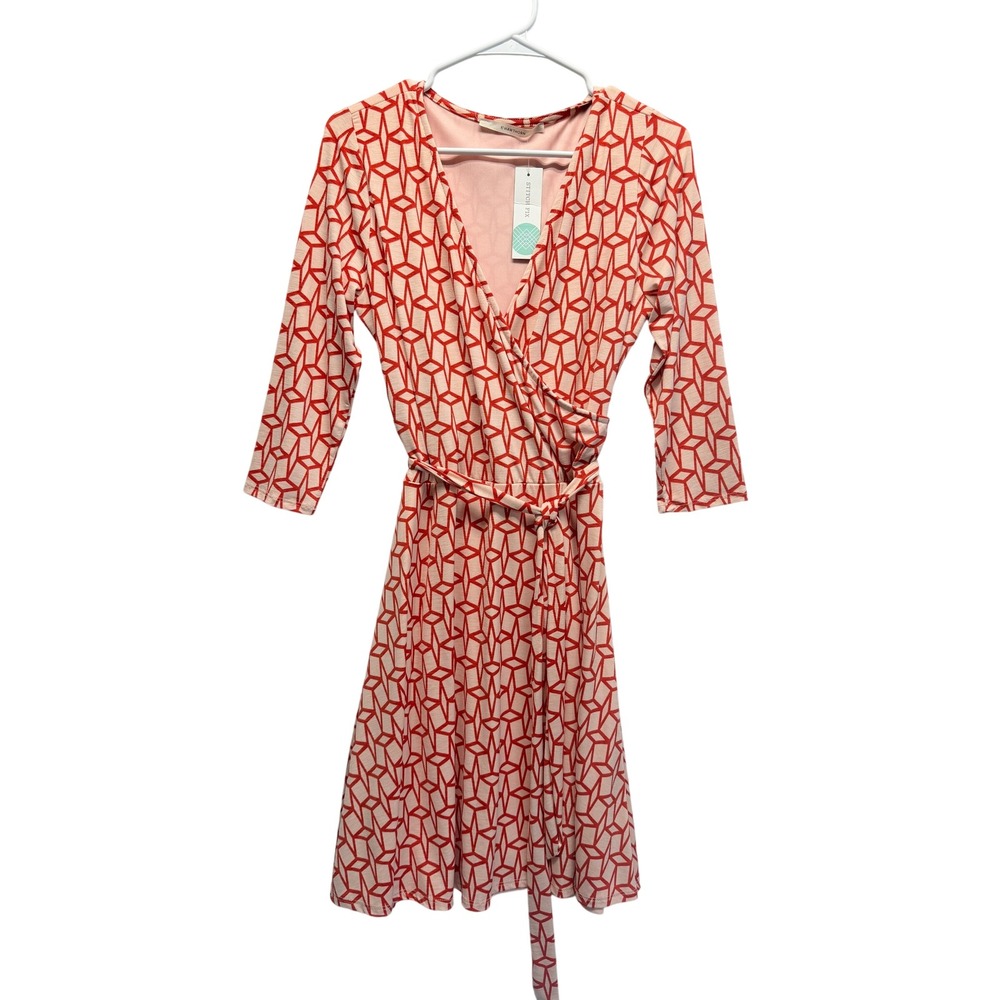 Stitchfix 41 Hawthorn NWT Faux Wrap Dress Renesme Geo Cube Jersey Coral‎ L